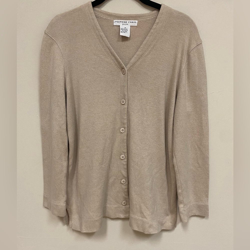 Josephine Chaus Sweater Cardigan Women size Medium Petite Button Up Tan